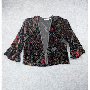 Vintage Velvet Burnout Cardigan Blouse Womens 10 Whimsigoth Witchy Boho Dark 90s